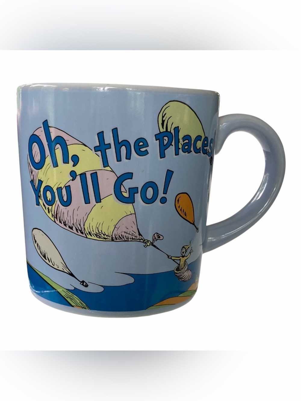 Dr Seuss Coffee Mug Cup “Oh The Places Youll Go” Cup Balloons Blue Pink Yellow